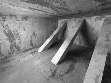 Karanlık beton duvarların iç Oda