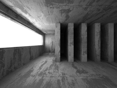 Karanlık beton duvarların iç Oda