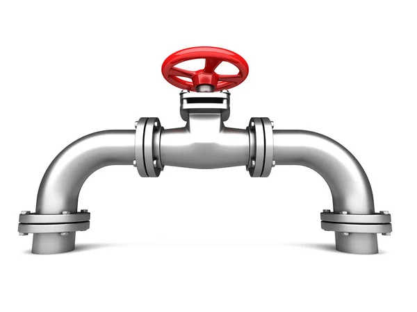 Metallic pipe och olja röd ventil — Stockfoto