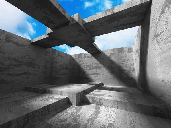 Konkrete abstrakte Architektur am wolkenverhangenen Himmel — Stockfoto
