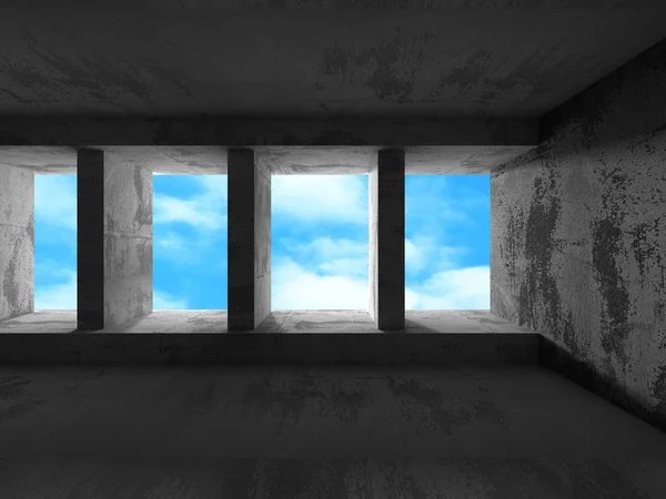 Concrete walls room with cloudy sky — Stock Photo, Image