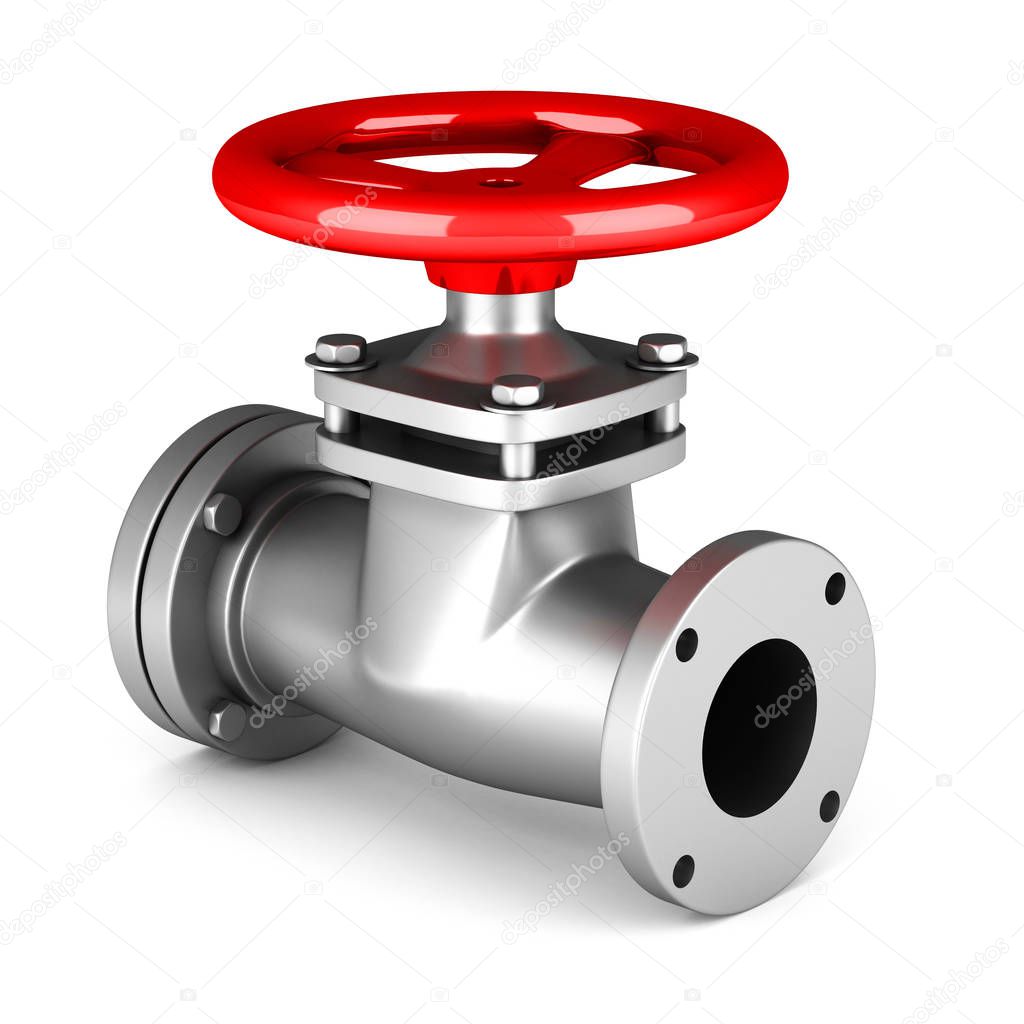 Red metal valve on white 