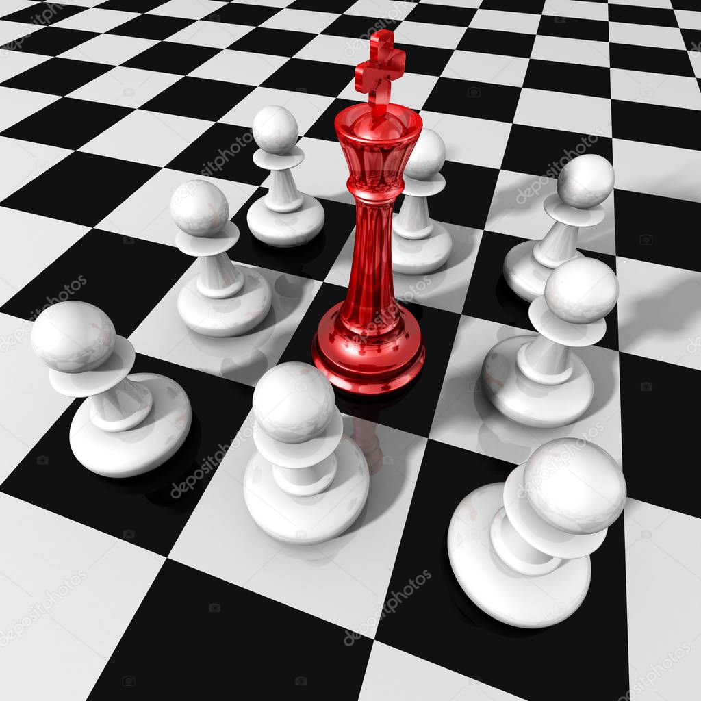 red glass chess king and pawns 