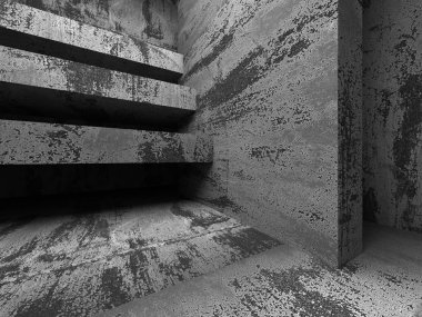 Karanlık boş beton odası iç. 