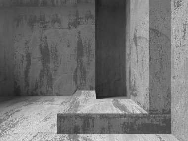 Karanlık boş beton odası iç. 