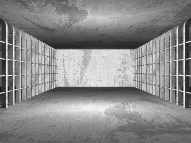 Karanlık beton boş odası iç 