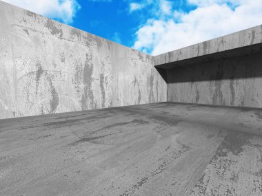 Beton duvarlar boş oda ile gök