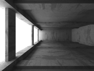 Boş karanlık oda. Beton duvarlar. 