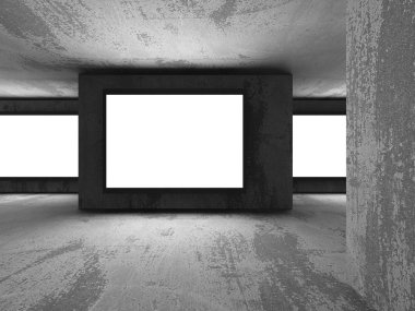 Işık boş reklam panoları beton duvarlar üzerinde afiş