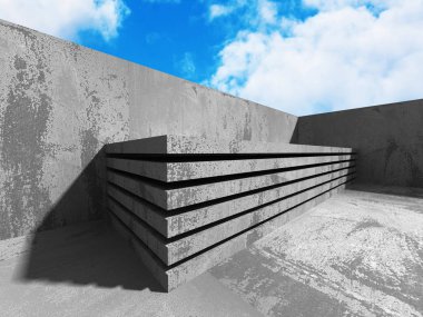 Bulutlu gökyüzü ile beton geometrik mimarisi
