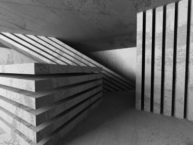 Karanlık beton boş odası iç 