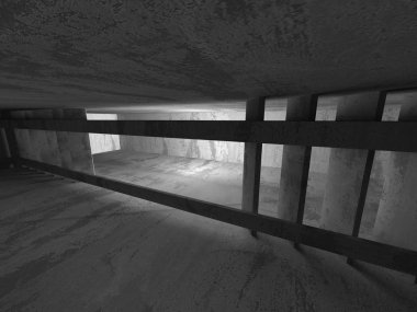 Boş beton karanlık odası iç ışık