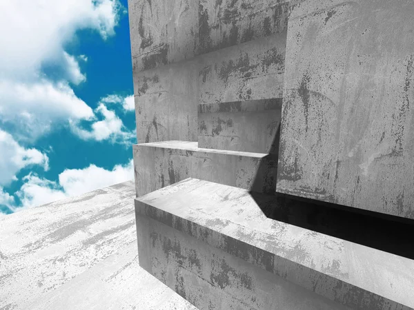 Bulutlu gökyüzü ile beton geometrik mimarisi