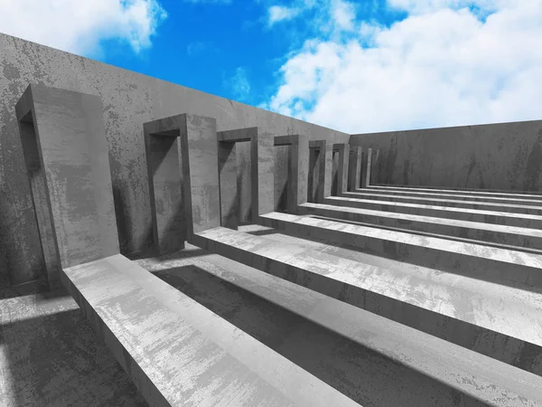 Bulutlu gökyüzü ile beton geometrik mimarisi