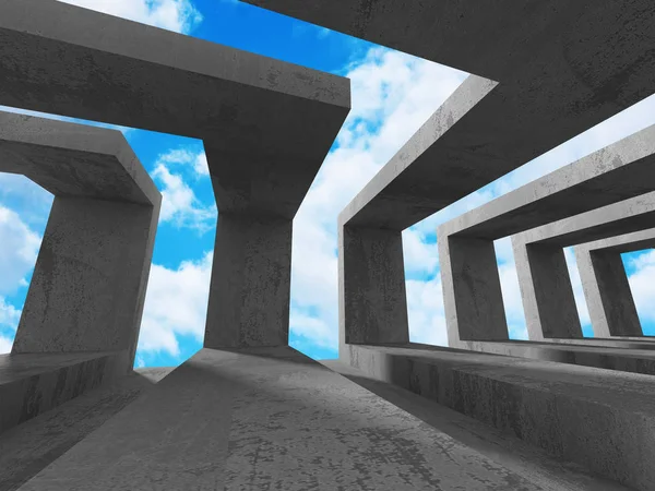 Beton duvarlar boş oda ile gök