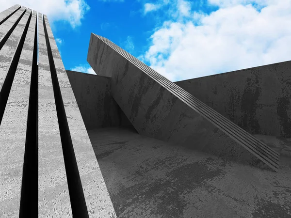 Bulutlu gökyüzü ile beton geometrik mimarisi