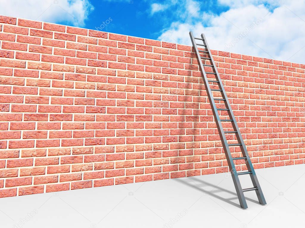 Brick block wall and ladder 