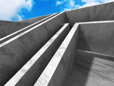 Bulutlu gökyüzü ile beton geometrik mimarisi
