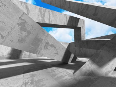 Bulutlu gökyüzü ile beton geometrik mimarisi