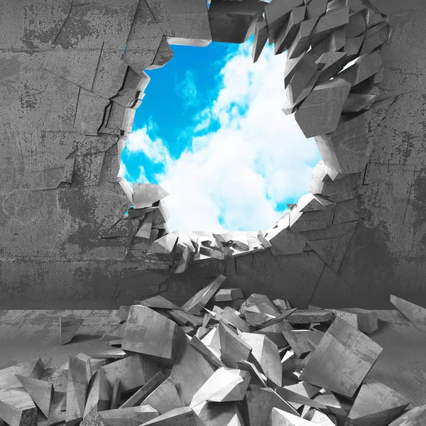 Cracked damage hole in concrete wall — Stock Photo, Image