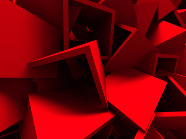 Red Chaotic Cubes Background. 3d Render Illustration