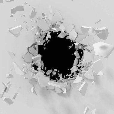 Cracked concrete wall with explosion hole clipart