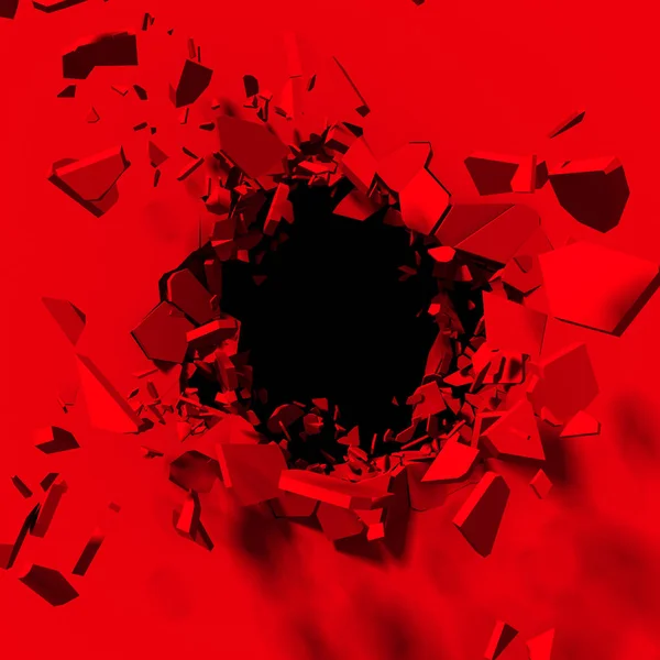 Pared roja agrietada con agujero negro — Foto de Stock
