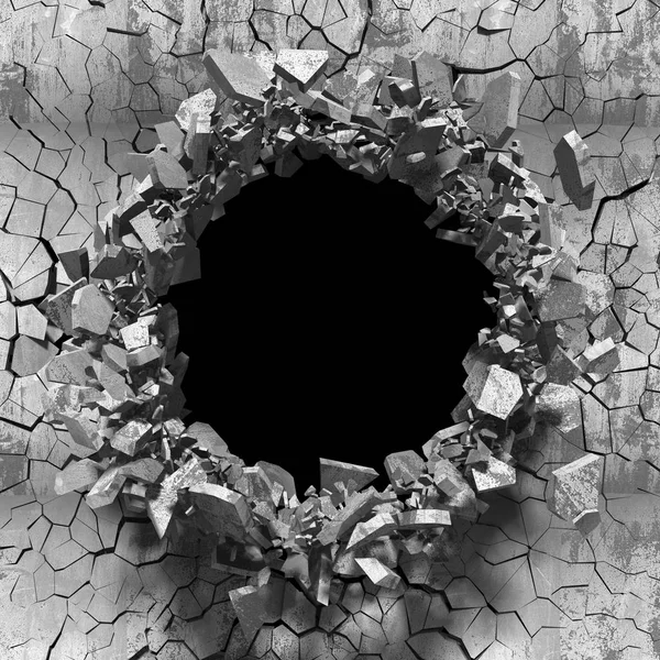 Dark cracked hole in concrete wall — Stock Photo, Image