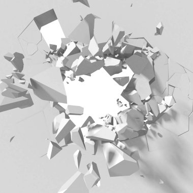 Patlama delik ile kırık beton duvar