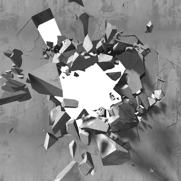 Ραγισμένα τσιμεντένιο τοίχο με έκρηξη τρύπα — Φωτογραφία Αρχείου