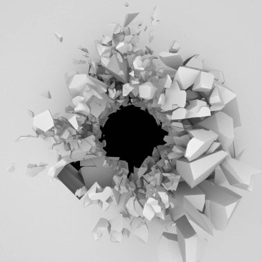 Delik ile kırık beton duvar