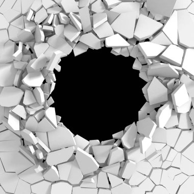 Explosion of broken white wall clipart