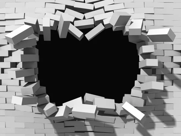 Demolition of white brick wall — Stock Photo, Image