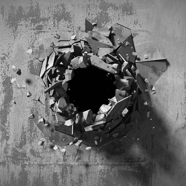 Explosion hole of concrete old wall — Stock Photo, Image