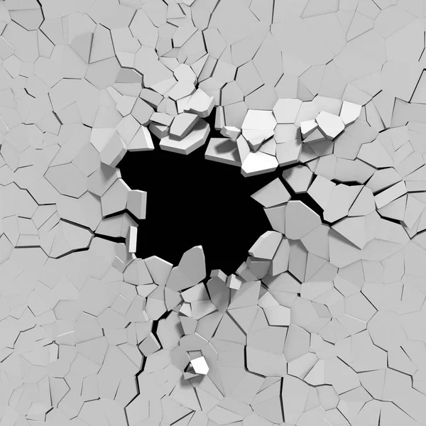 Broken white wall with cracked hole — Stock Photo, Image