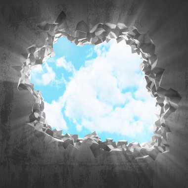 Cracked hole in concrete wall  clipart
