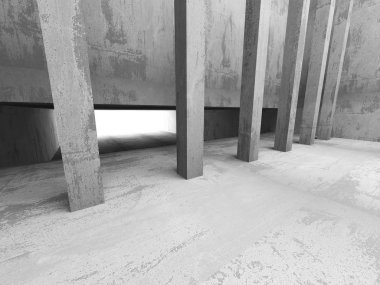 Karanlık beton boş oda. 