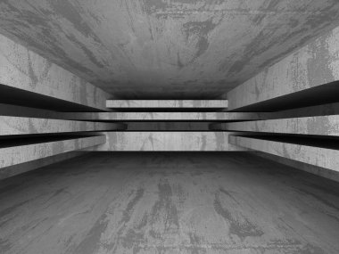 Karanlık beton boş oda. 