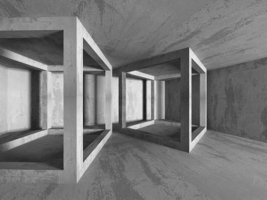 Karanlık beton boş oda. 