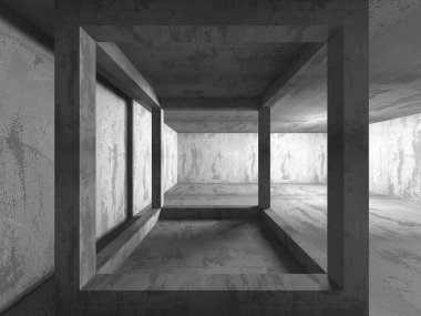 Karanlık beton boş oda. 