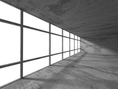 Karanlık beton boş oda. 