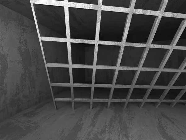 Temné prázdné místnosti. Betonové zdi rezavý. — Stock fotografie