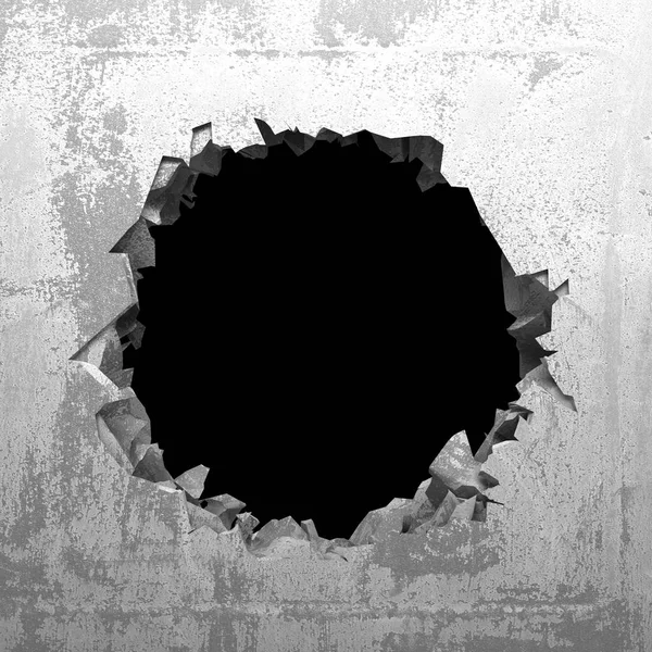 Explosion hole in concrete cracked wall.