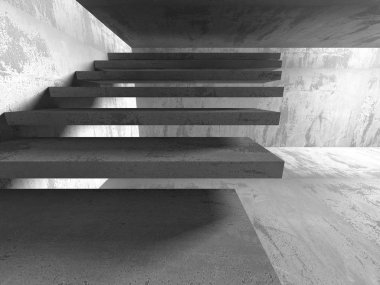 Karanlık beton boş oda.