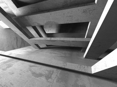 Karanlık beton boş oda.