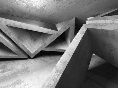 Karanlık beton boş oda.