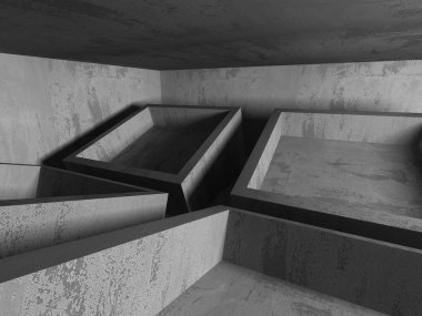 Karanlık beton boş oda.