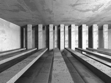 Karanlık beton boş oda. 