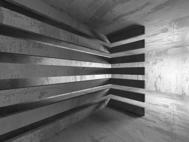 Karanlık beton boş oda. 