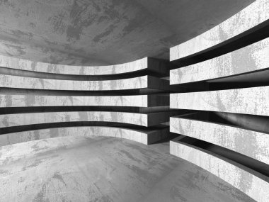 Karanlık beton boş oda. 